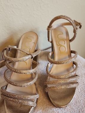 Sugar Gold Rhinestone Strappy Heel Sandals